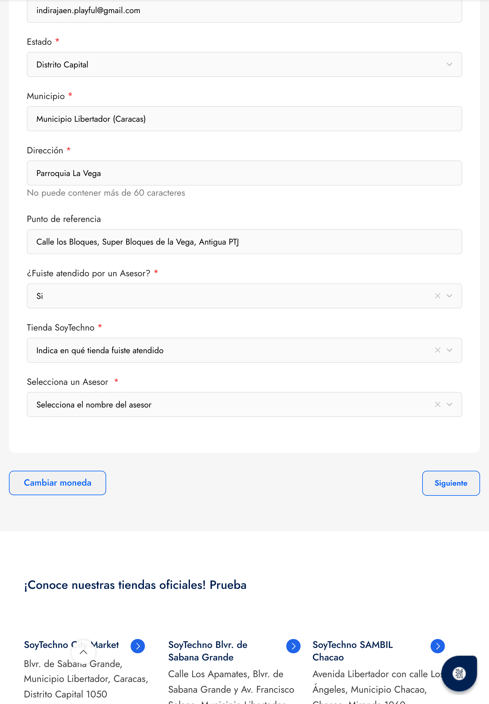 Formulario del checkout multistep de SoyTechno