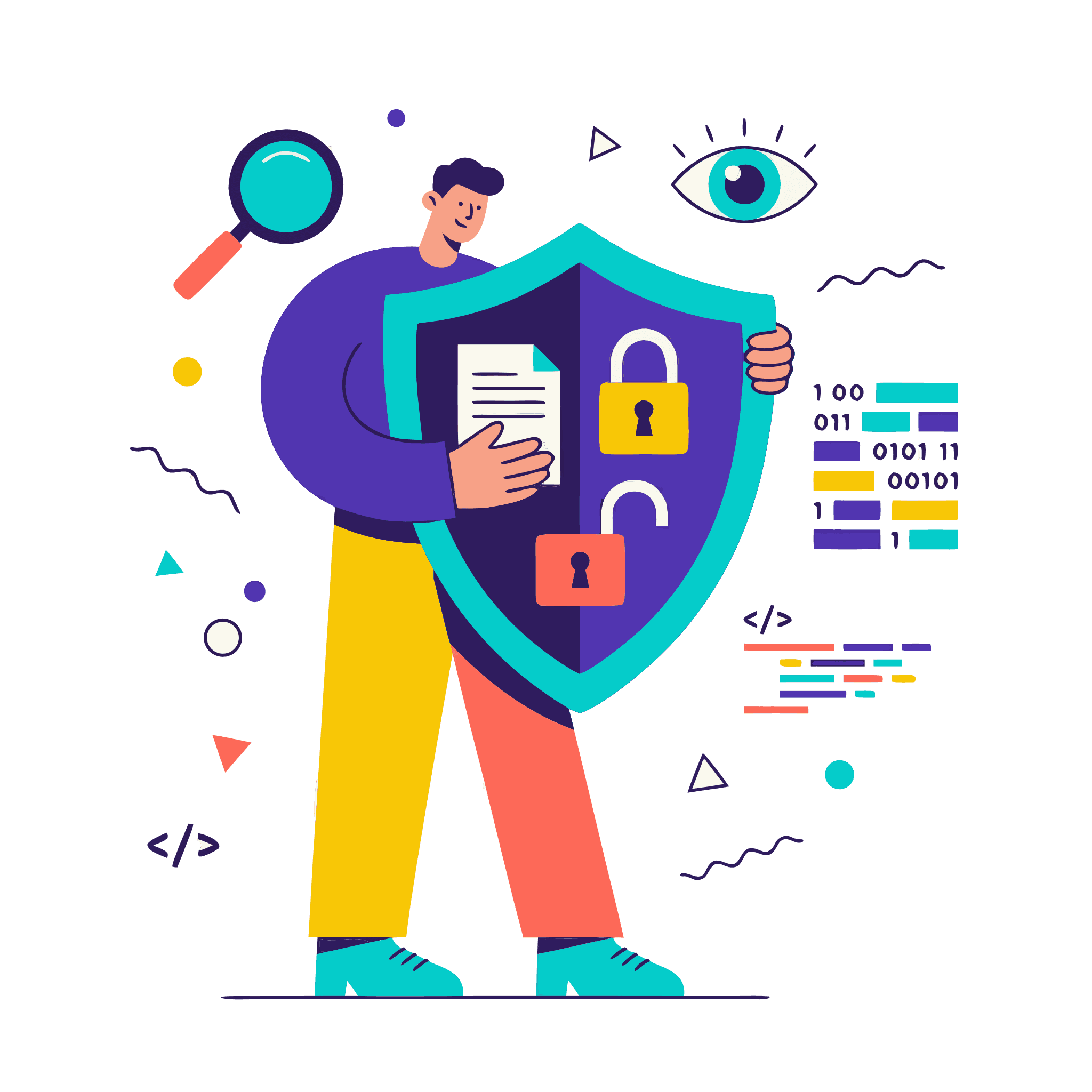 Ilustración de persona leyendo política de privacidad
