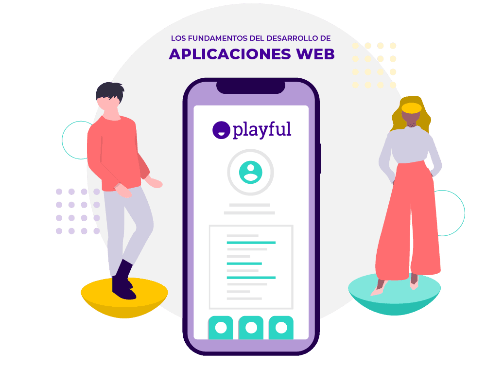 Pareja presentando app web en mobile