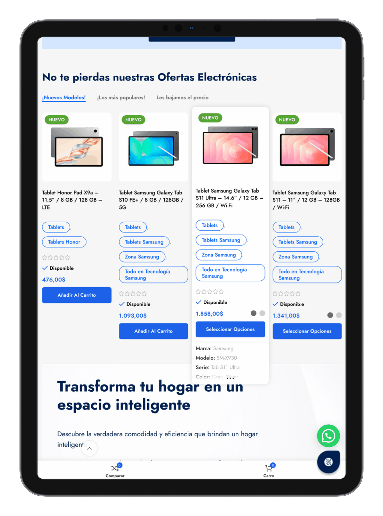 Ficha de producto y ofertas de SoyTechno en iPad